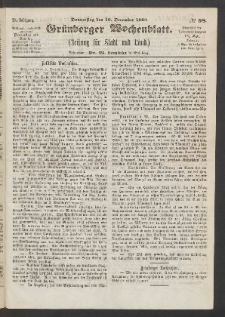 Grünberger Wochenblatt: Zeitung für Stadt und Land, No. 98. (10. December 1863)