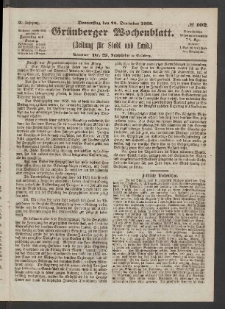 Grünberger Wochenblatt: Zeitung für Stadt und Land, No. 102. (24. December 1863)