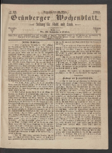 Grünberger Wochenblatt: Zeitung für Stadt und Land, No. 23. (20. März 1864)