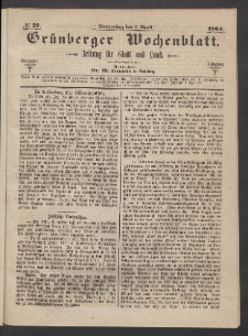 Gr&uuml;nberger Wochenblatt: Zeitung f&uuml;r Stadt und Land, No. 27. (7. April 1864)