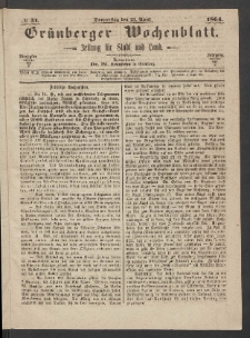 Grünberger Wochenblatt: Zeitung für Stadt und Land, No. 31. (21. April 1864)