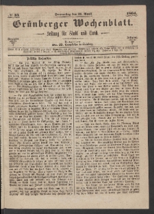 Gr&uuml;nberger Wochenblatt: Zeitung f&uuml;r Stadt und Land, No. 33. (28. April 1864)