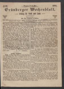 Gr&uuml;nberger Wochenblatt: Zeitung f&uuml;r Stadt und Land, No. 36. (8. Mai 1864)
