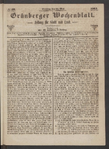 Gr&uuml;nberger Wochenblatt: Zeitung f&uuml;r Stadt und Land, No. 40. (22. Mai 1864)