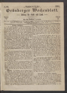 Grünberger Wochenblatt: Zeitung für Stadt und Land, No. 48. (19. Juni 1864)