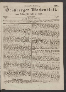 Grünberger Wochenblatt: Zeitung für Stadt und Land, No. 50. (27. Juni 1864)