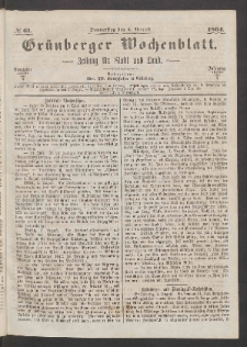 Gr&uuml;nberger Wochenblatt: Zeitung f&uuml;r Stadt und Land, No. 61. (4. August 1864)