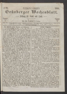 Grünberger Wochenblatt: Zeitung für Stadt und Land, No. 70. (4. September 1864)