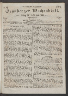 Grünberger Wochenblatt: Zeitung für Stadt und Land, No. 73. (15. September 1864)