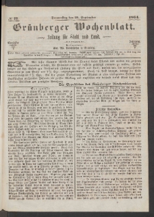 Gr&uuml;nberger Wochenblatt: Zeitung f&uuml;r Stadt und Land, No. 77. (29. September 1864)