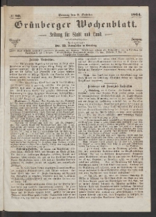 Gr&uuml;nberger Wochenblatt: Zeitung f&uuml;r Stadt und Land, No. 80. (9. October 1864)