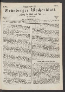 Gr&uuml;nberger Wochenblatt: Zeitung f&uuml;r Stadt und Land, No. 84. (23. October 1864)