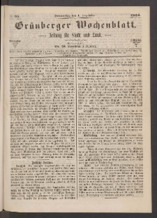 Gr&uuml;nberger Wochenblatt: Zeitung f&uuml;r Stadt und Land, No. 95. (1. Dezember 1864)