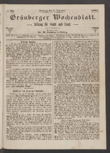 Grünberger Wochenblatt: Zeitung für Stadt und Land, No. 96. (4. Dezember 1864)
