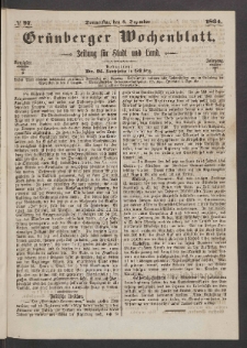 Gr&uuml;nberger Wochenblatt: Zeitung f&uuml;r Stadt und Land, No. 97. (8. Dezember 1864)
