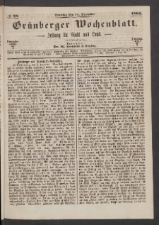 Gr&uuml;nberger Wochenblatt: Zeitung f&uuml;r Stadt und Land, No. 98. (11. Dezember 1864)