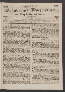 Gr&uuml;nberger Wochenblatt: Zeitung f&uuml;r Stadt und Land, No. 100. (18. Dezember 1864)