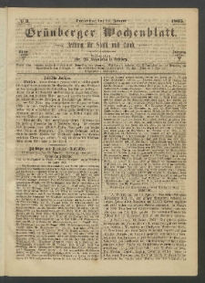Grünberger Wochenblatt: Zeitung für Stadt und Land, No. 3. (12. Januar 1865)