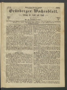 Grünberger Wochenblatt: Zeitung für Stadt und Land, No. 5. (19. Januar 1865)