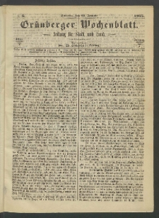 Grünberger Wochenblatt: Zeitung für Stadt und Land, No. 6. (22. Januar 1865)