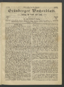 Gr&uuml;nberger Wochenblatt: Zeitung f&uuml;r Stadt und Land, No. 7. (26. Januar 1865)