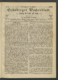 Grünberger Wochenblatt: Zeitung für Stadt und Land, No. 7. (26. Januar 1865)