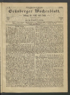 Grünberger Wochenblatt: Zeitung für Stadt und Land, No. 9. (2. Februar 1865)