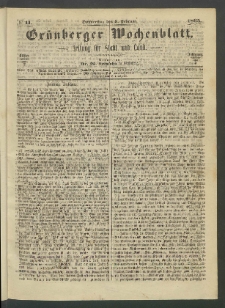 Gr&uuml;nberger Wochenblatt: Zeitung f&uuml;r Stadt und Land, No. 11. (9. Februar 1865)