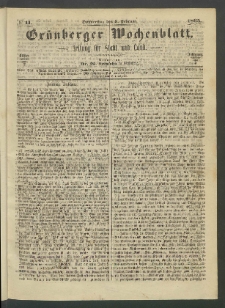 Grünberger Wochenblatt: Zeitung für Stadt und Land, No. 11. (9. Februar 1865)