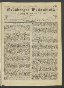 Gr&uuml;nberger Wochenblatt: Zeitung f&uuml;r Stadt und Land, No. 12. (12. Februar 1865)