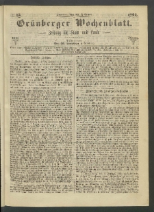 Grünberger Wochenblatt: Zeitung für Stadt und Land, No. 12. (12. Februar 1865)