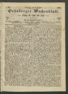 Grünberger Wochenblatt: Zeitung für Stadt und Land, No. 13. (16. Februar 1865)