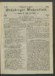 Grünberger Wochenblatt: Zeitung für Stadt und Land, No. 14. (19. Februar 1865)