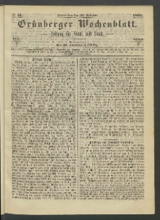 Grünberger Wochenblatt: Zeitung für Stadt und Land, No. 15. (23. Februar 1865)
