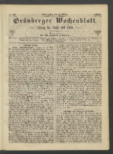 Gr&uuml;nberger Wochenblatt: Zeitung f&uuml;r Stadt und Land, No. 19. (9. M&auml;rz 1865)