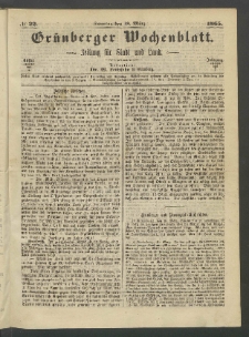Gr&uuml;nberger Wochenblatt: Zeitung f&uuml;r Stadt und Land, No. 22. (19. M&auml;rz 1865)