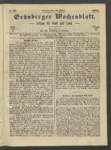 Grünberger Wochenblatt: Zeitung für Stadt und Land, No. 22. (19. März 1865)