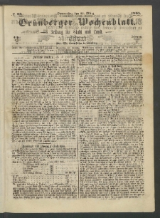 Gr&uuml;nberger Wochenblatt: Zeitung f&uuml;r Stadt und Land, No. 23. (23. M&auml;rz 1865)