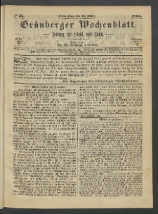 Gr&uuml;nberger Wochenblatt: Zeitung f&uuml;r Stadt und Land, No. 25. (30. M&auml;rz 1865)