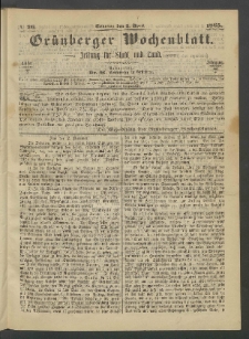 Grünberger Wochenblatt: Zeitung für Stadt und Land, No. 26. (2. April 1865)