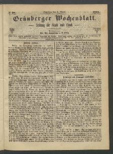 Gr&uuml;nberger Wochenblatt: Zeitung f&uuml;r Stadt und Land, No. 28. (9. M&auml;rz 1865)