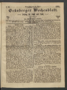 Grünberger Wochenblatt: Zeitung für Stadt und Land, No. 31. (20. April 1865)