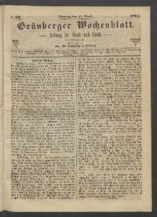 Grünberger Wochenblatt: Zeitung für Stadt und Land, No. 32. (23. April 1865)