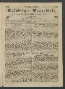 Gr&uuml;nberger Wochenblatt: Zeitung f&uuml;r Stadt und Land, No. 35. (4. Mai 1865)
