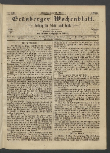 Grünberger Wochenblatt: Zeitung für Stadt und Land, No. 40. (21. Mai 1865)