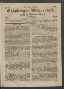 Gr&uuml;nberger Wochenblatt: Zeitung f&uuml;r Stadt und Land, No. 42. (28. Mai 1865)