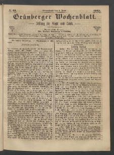 Gr&uuml;nberger Wochenblatt: Zeitung f&uuml;r Stadt und Land, No. 44. (3. Juni 1865)