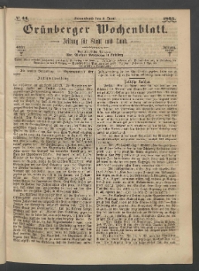 Grünberger Wochenblatt: Zeitung für Stadt und Land, No. 44. (3. Juni 1865)