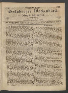 Grünberger Wochenblatt: Zeitung für Stadt und Land, No. 47. (15. Juni 1865)