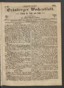 Grünberger Wochenblatt: Zeitung für Stadt und Land, No. 48. (18. Juni 1865)